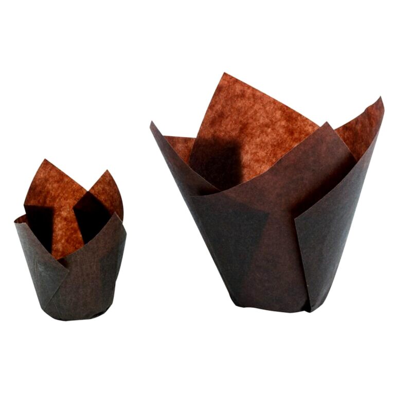 Caissette papier pâtisserie brune tulipes Tille