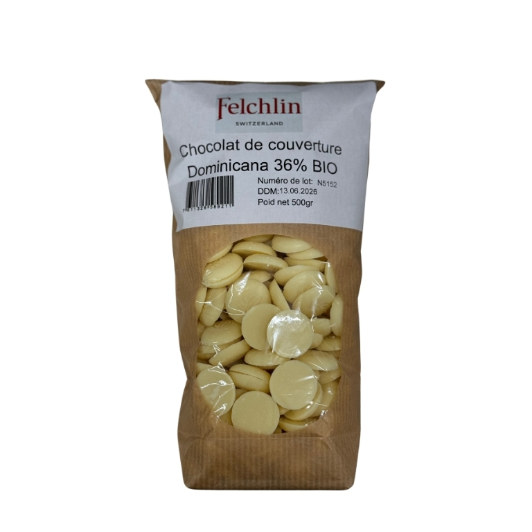 Chocolat de couverture Dominicana Blanc 36% Bio- 500Gr - Felchlin Tille