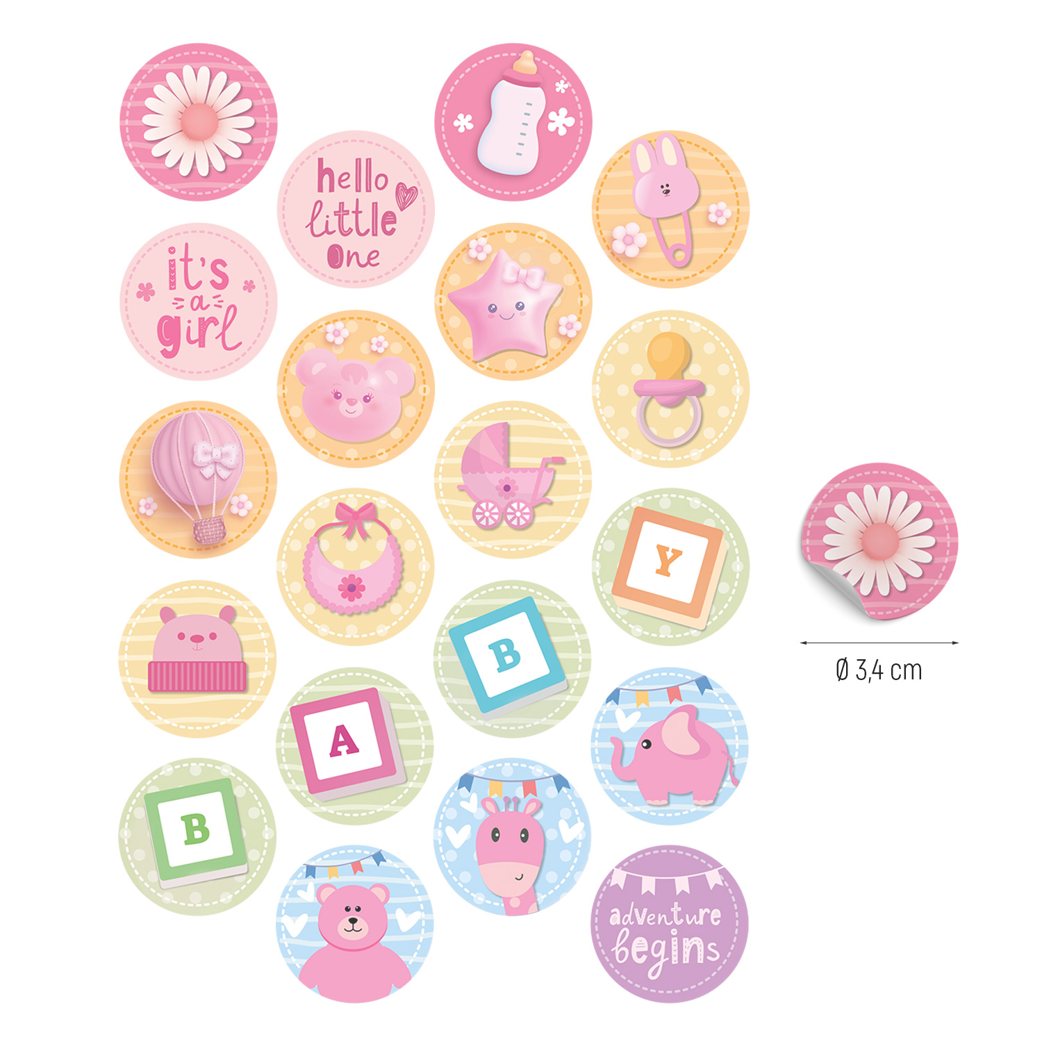 Mini disques d'Azyme comestibles Baby Shower Fille - Décoration pour cupcakes Ø 3,4 cm – Image 2