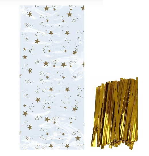 sachets étoiles noël 25 pc twists de fermeture or mytille tille E1PPISTAT1O22