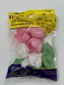 Roses en azyme et feuilles – 6 fleurs (40 mm) + 12 feuilles (47 mm) AZYROSEGM Tille