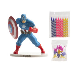 Kit décoration gâteau Captain America avec bougies PVCAMERICA Tille