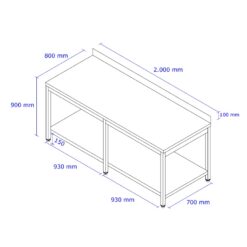 Table de travail Inox 2000 mm Simple MyTille