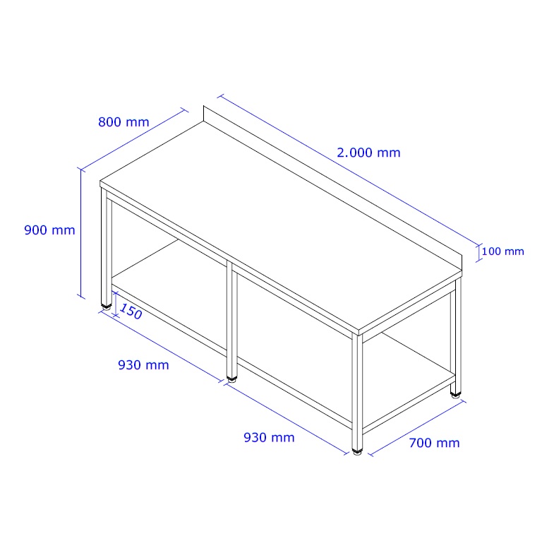 Table de travail Inox 2000 mm Simple MyTille