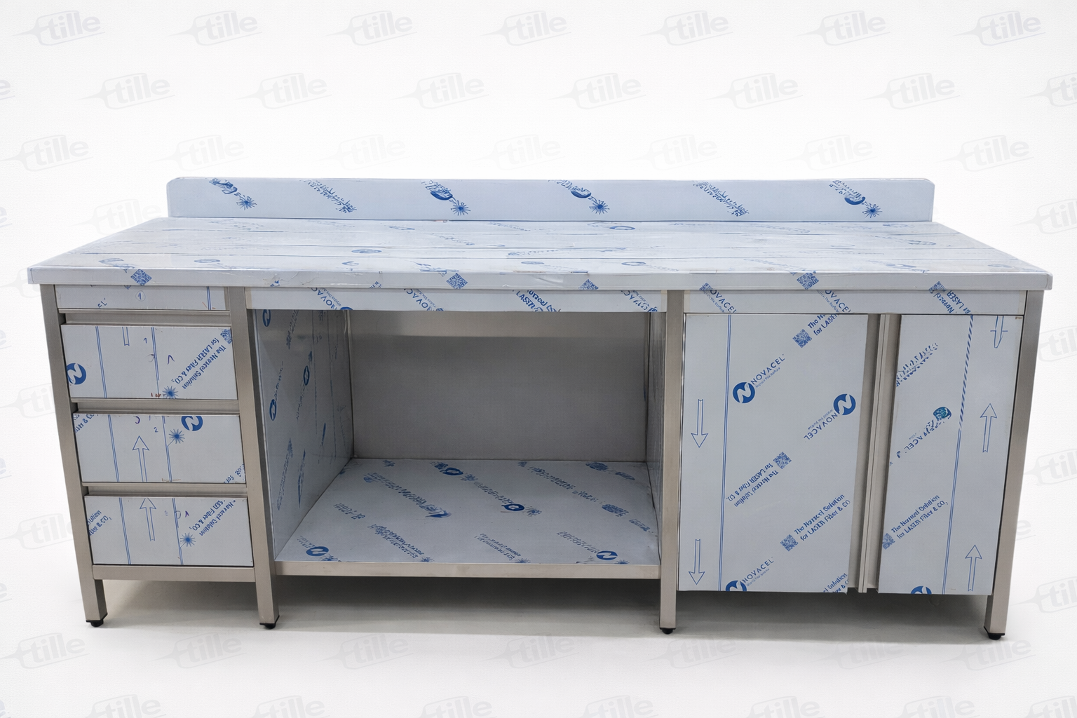 table inox 3 tiroirs 1 compartiments