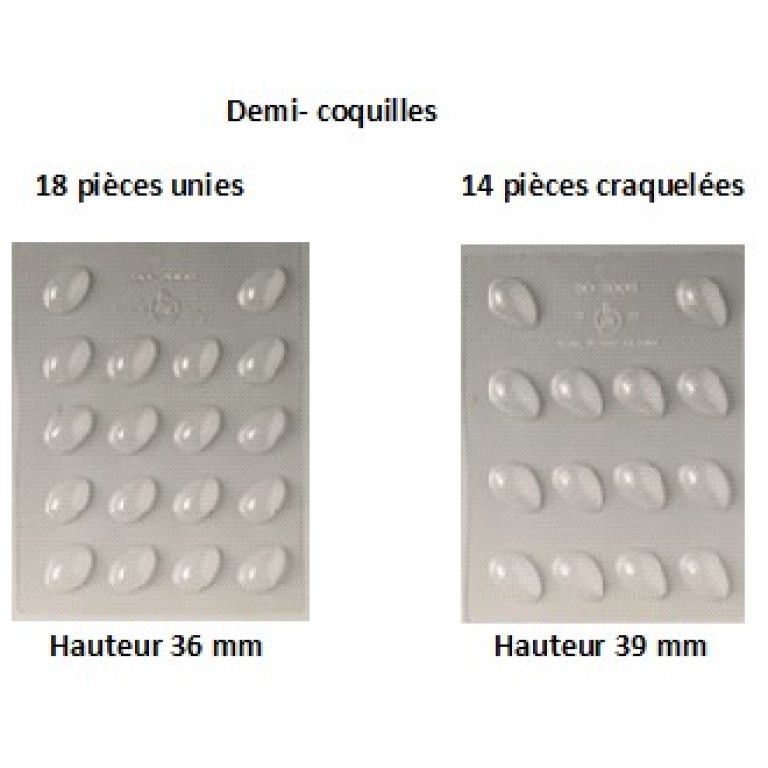 Plaque chocolat 18 demi-coquilles unies
