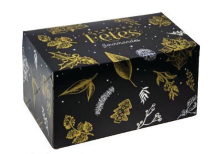 Boîte à bûche Fêtes Gourmandes noire – 25 pcs